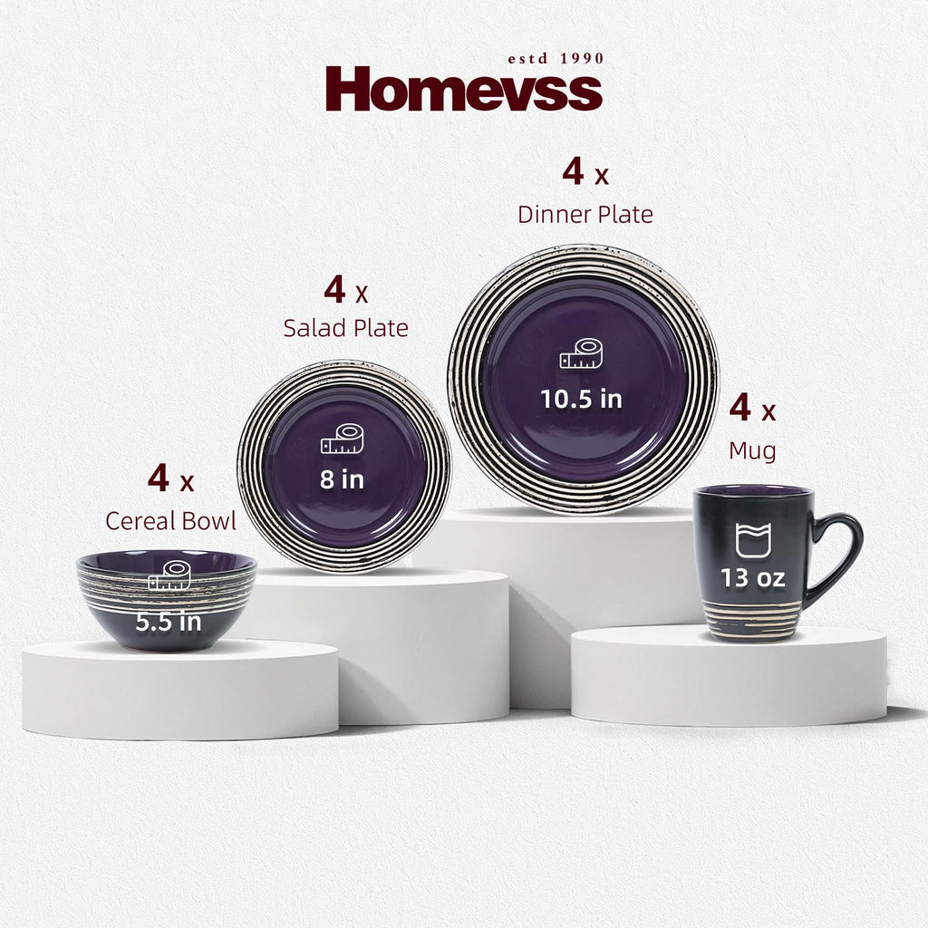 16 Piece Dinnerware Set, Ceramic Plates and Bowls Sets for 4, Microwave and Dishwasher Safe, Handcrafted Tree Bark