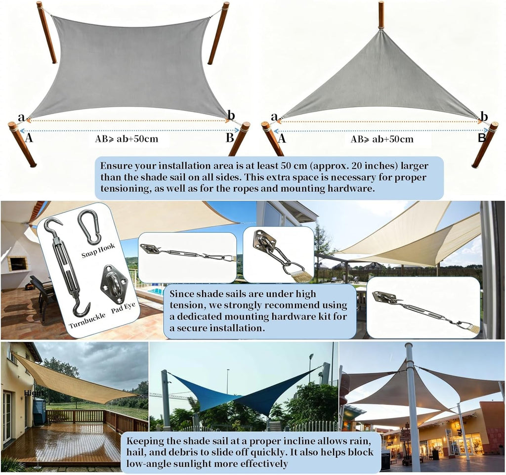 Rectangle Sun Shade Sail, 12'x16', Cool Grey | Resists Aging From Sun &Rain,Block UV 90%+ ,Cools 8-15°C,For Backyard