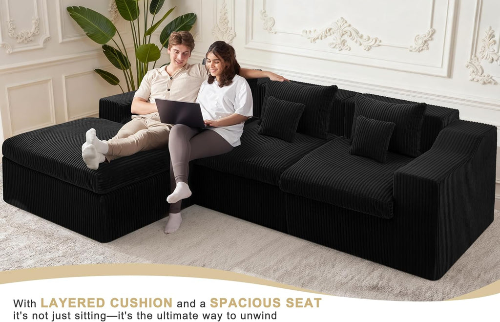 101" Modular Couch Sectionals with Ottoman, Big Comfy Cloud Couches, L Shaped 4 Seat Modular Sectional Sofa