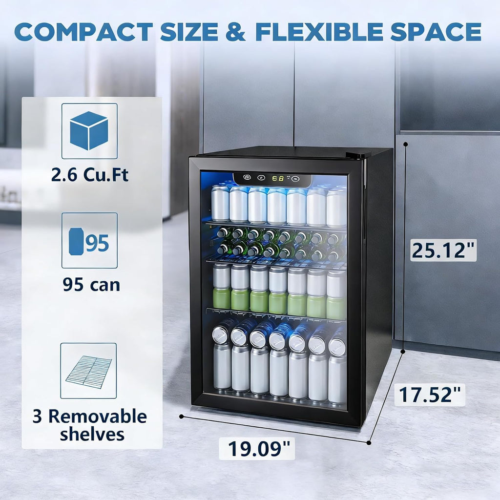95 Cans Beverage Refrigerator, 26 Bottle Mini Fridge