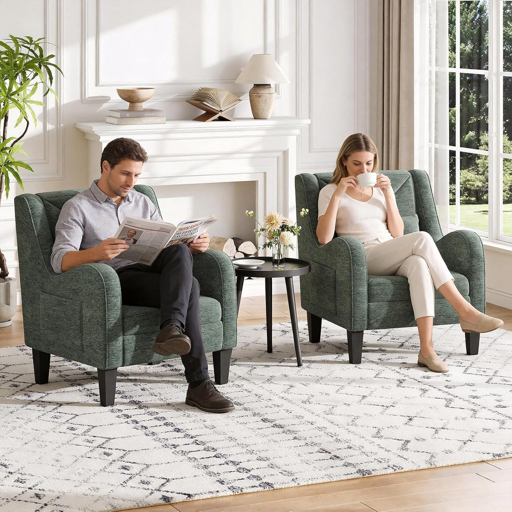 Chenille Accent Chair Bedroom Chair Comfy Reading Chair Upholstered Arm Chair, Single Sofa Chair with Lumbar Pillow