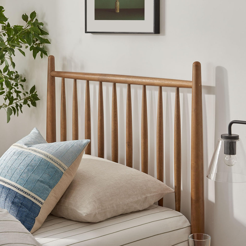 Zane Twin Size Spindle Bed in Walnut - Solid Wood Platform Bed Frame with Headboard, No Box Spring Needed