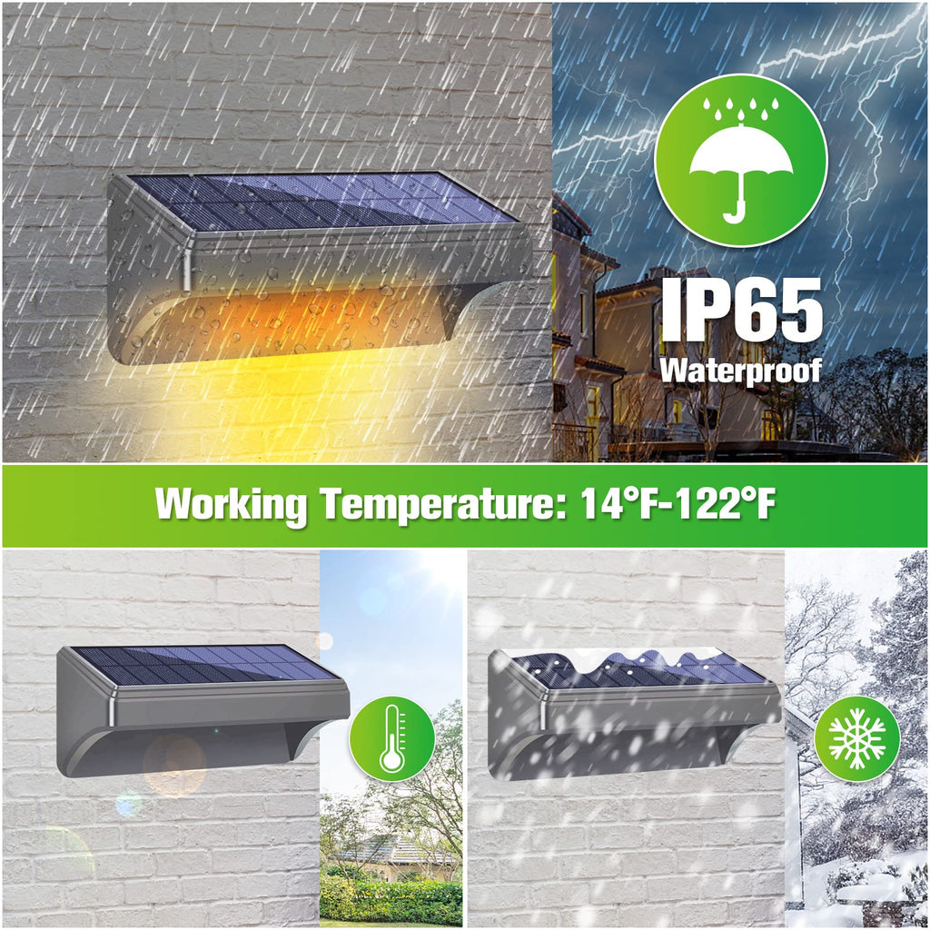 Solar Fence Lights - Outdoor Waterproof Warm White & Daylight White LED Solar Lights for Backyard, Deck, Stair