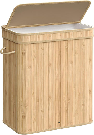 Laundry Hamper with Lid, Bamboo Laundry Basket, Removable Machine Washable Laundry Basket, with Handles