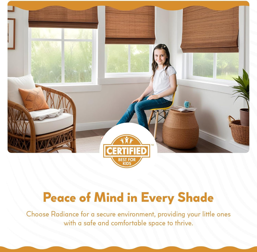 Cordless Bamboo Roman Shades for Windows - Flatstick Bamboo Blinds for Semi-Private Light Control - Easy to Lift & Fold Up Window Shades - Cocoa - - (2216300E)