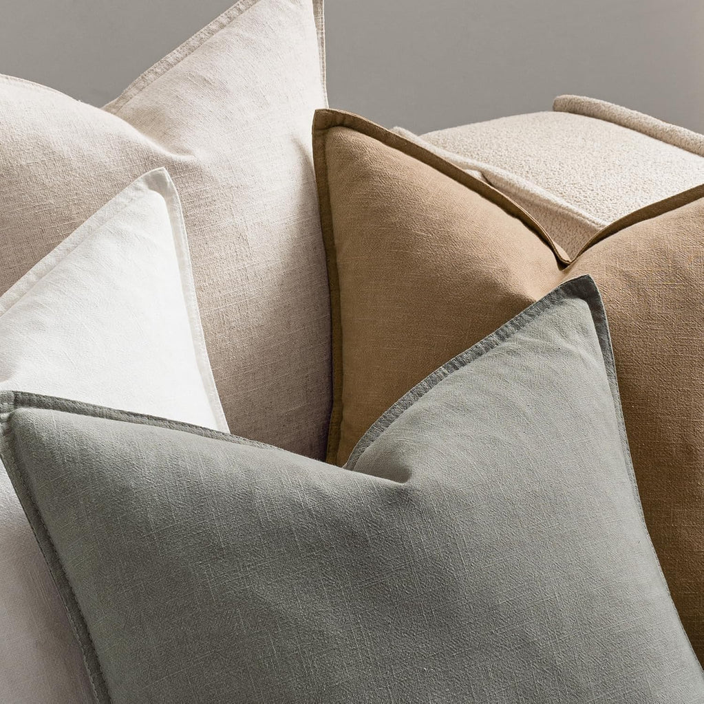 Neutral Linen Pillow Covers Pack of 4 Decorative Natural Solid Throw Pillow Covers Soft Accent Boho Farmhouse Couch