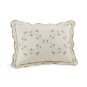 Felisa Floral Embroidered Quilted Single Pillow Sham, Lightweight All Seasons Bedding, King Sham, Pink/Ivory