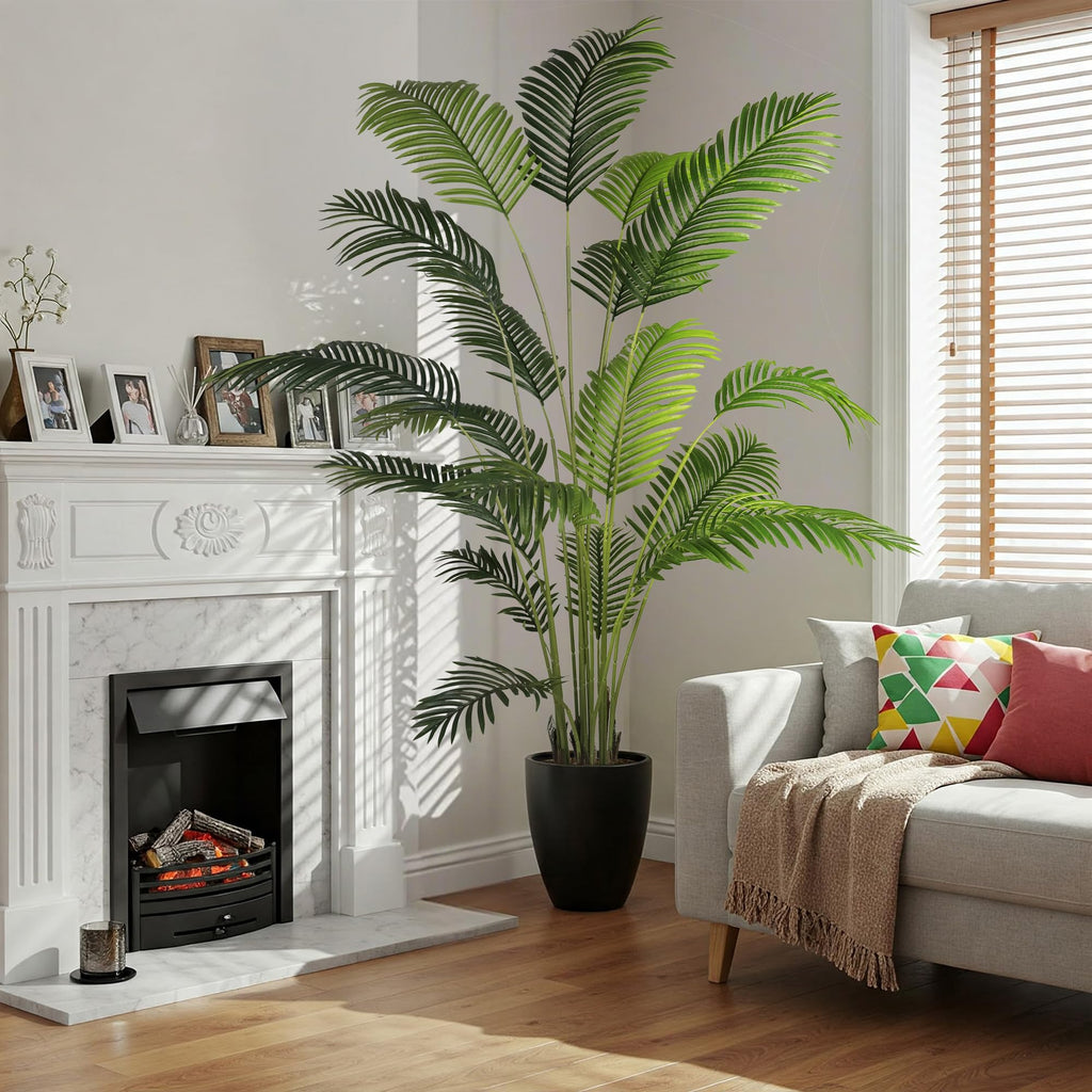 Garden 82in 2-Pack Artificial Areca Palm Tree in Pot, 7ft Fake Cane Palm Silk Plant Indoor Outdoor, Dypsis Lutescens