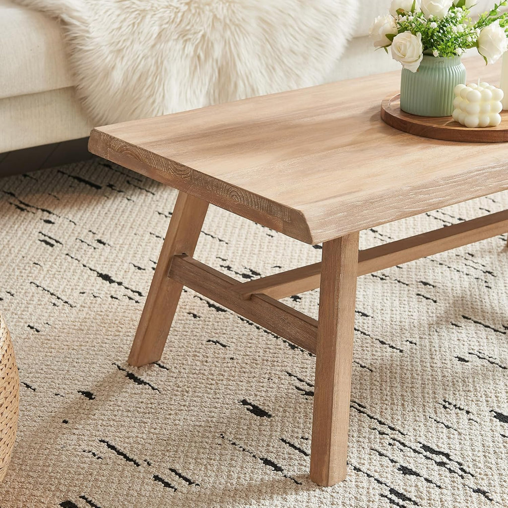 43" Farmhouse Solid Wood Coffee Table, Rustic Rectangular Center Table, Natural