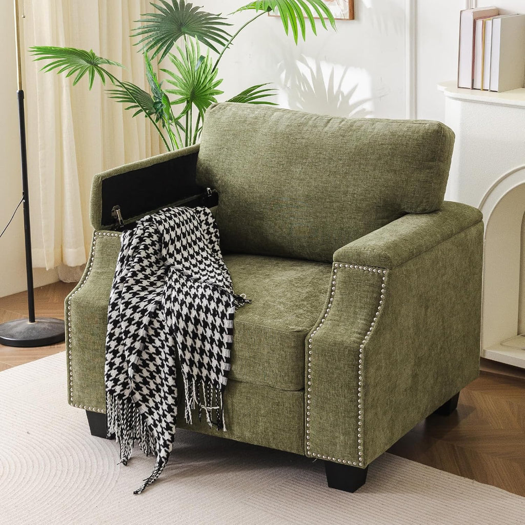 Oversized Accent Chair with Seat Storage,Comfy Living Room Chairs with Armrest Organizer,Oversize