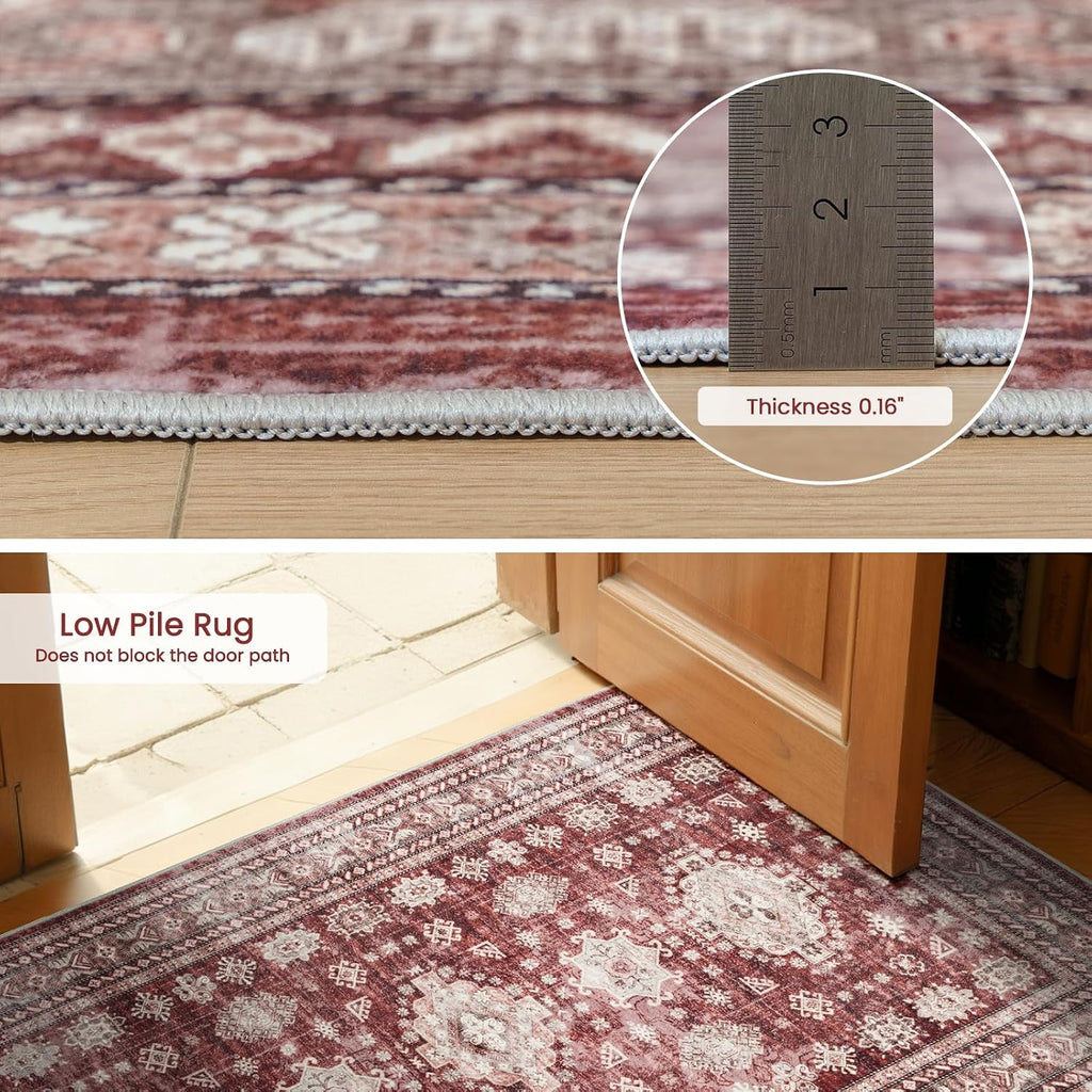 3x5 Area Rug Washable Non Slip, Entry, Bedside, Burgundy