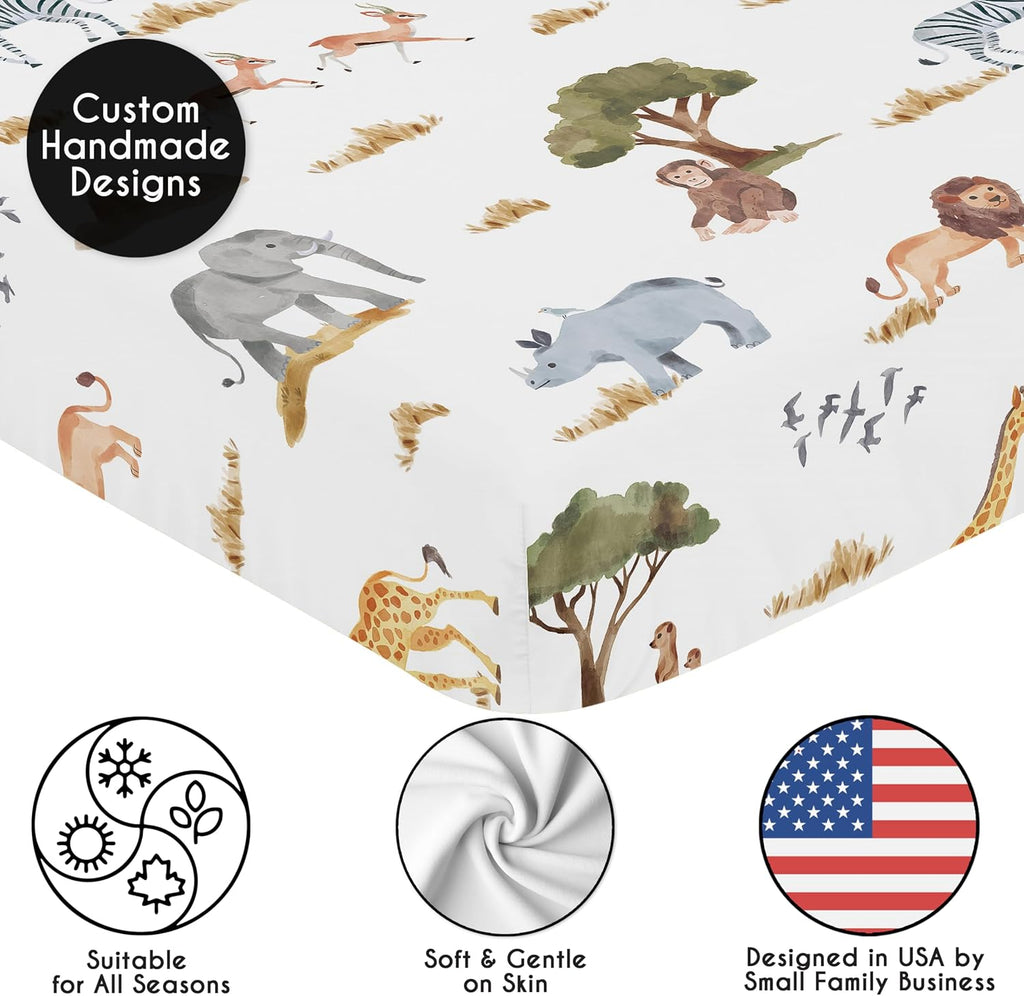 2-Piece Baby Crib Sheets Set (Jungle Safari Animals) for Boys or Girls, Infant Nursery, Toddler Room - Standard Size