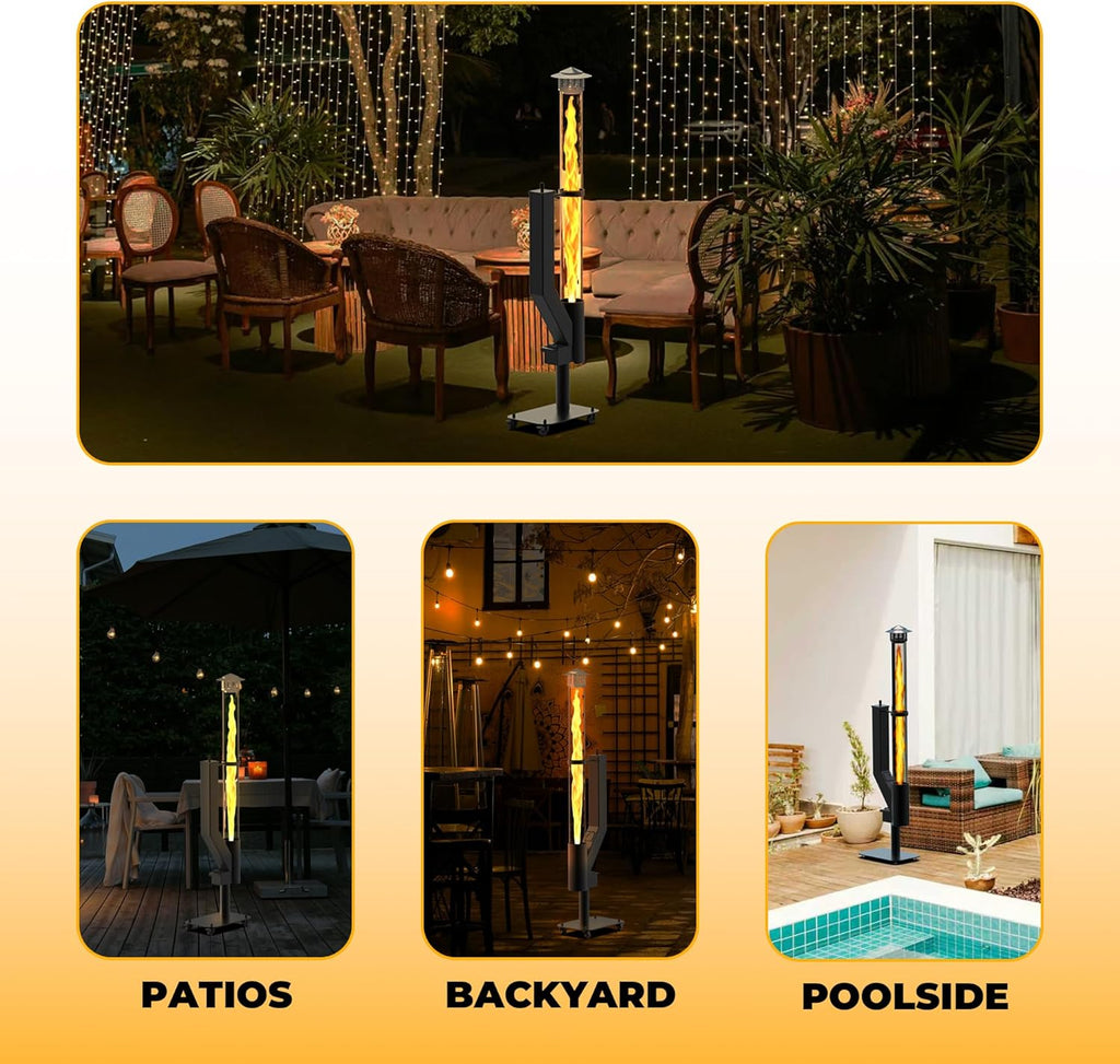Outdoor Pellet Fire Pit - Spiral Swirling Flame Column with Glass Tube, Creates Cozy Patio & Garden Ambience