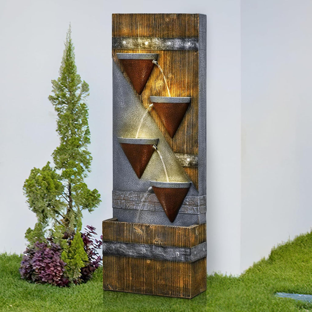 49.21" Outdoor Garden Water Fountain with Lights Floor-Standing 4 Tiers Cascading Large Waterfall Fountain