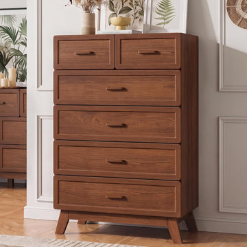 Walnut 6 Drawer Dresser , 47" Tall Chest of Drawers | Rounded Corner Safety Design, Stable 4-Leg Structure, Suitable