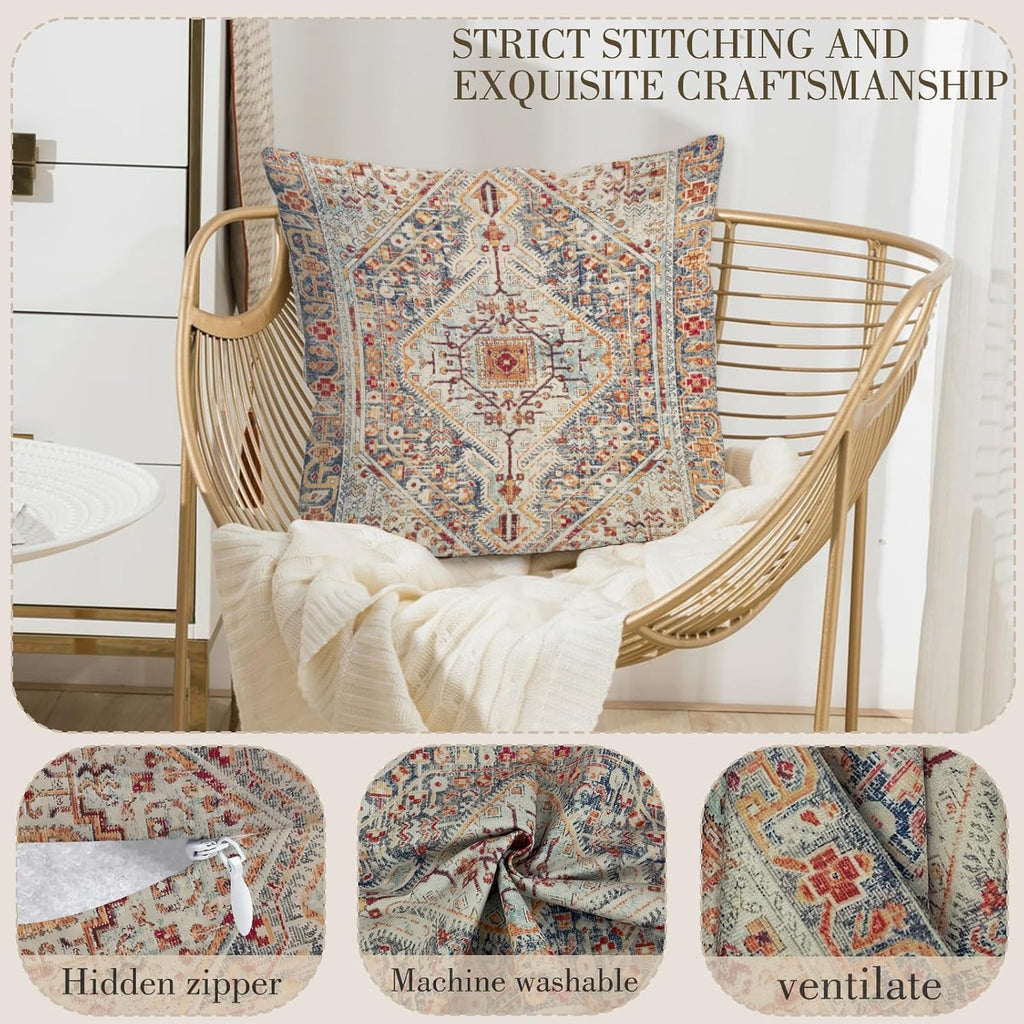 Boho Throw Pillow Covers 18x18 inch Set of 2,Bohemian Vintage Carpet Pattern Antique Ethnic Decor Double Sided