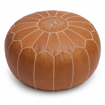 Pouf Ottoman Cover, 100% Genuine Goatskin Leather, Round Footstool, Unstuffed, Brown, 20 x 20 x 14 in (Brown)
