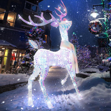 4.5FT Lighted Up 3D Iridescent Christmas Reindeer Decorations