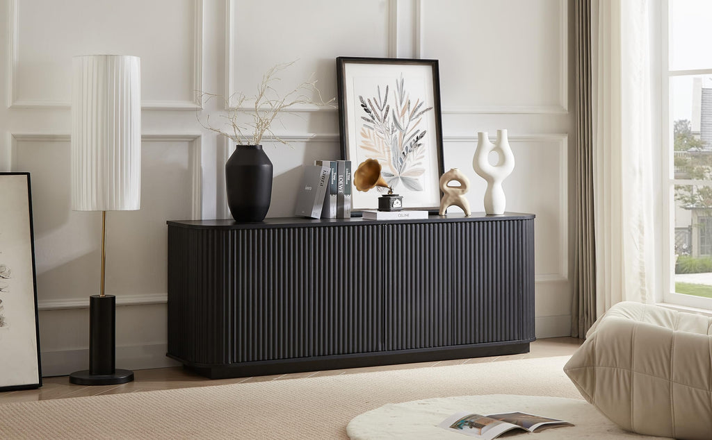 Fluted Sideboard Buffet Cabinet, 64" Wood Modern Sideboard with Adjustable Shelf, Coffee Bar Cabinet Storage Cabinet