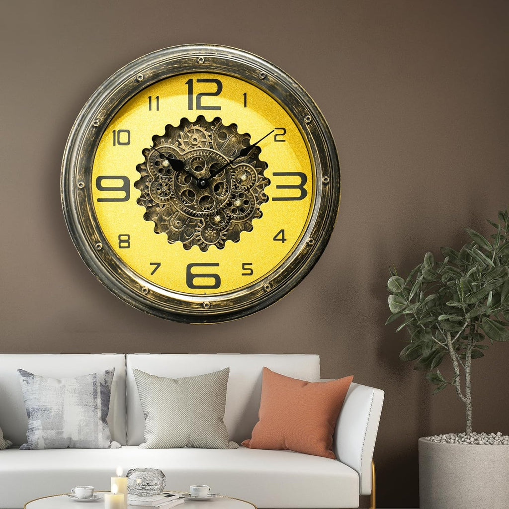 16 inch Large Gear Clock with Real Moving Gears, Steampunk Gold Wall Clock, Suitable for Living Rooms, Offices, Factories, Bedrooms, and...