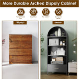 73" Tall Arched Bookcase with Drawer, Metal Arched Cabinet with 2 Adjustable Shelves, Open Display Shelf