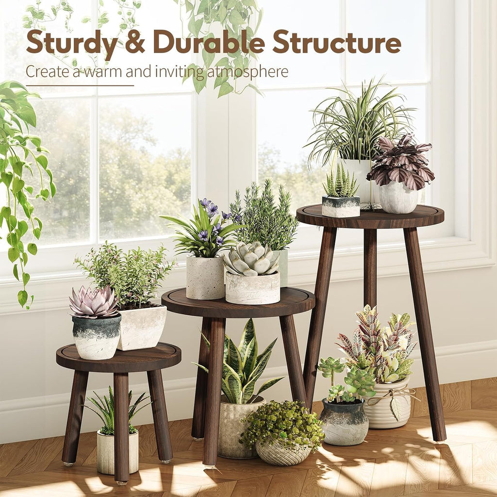 Plant Stand Indoor - 3-Pack Taller Single Wood Plant Stand for 6-12 Inch Pots, Mid-Century Modern Plants Stool for