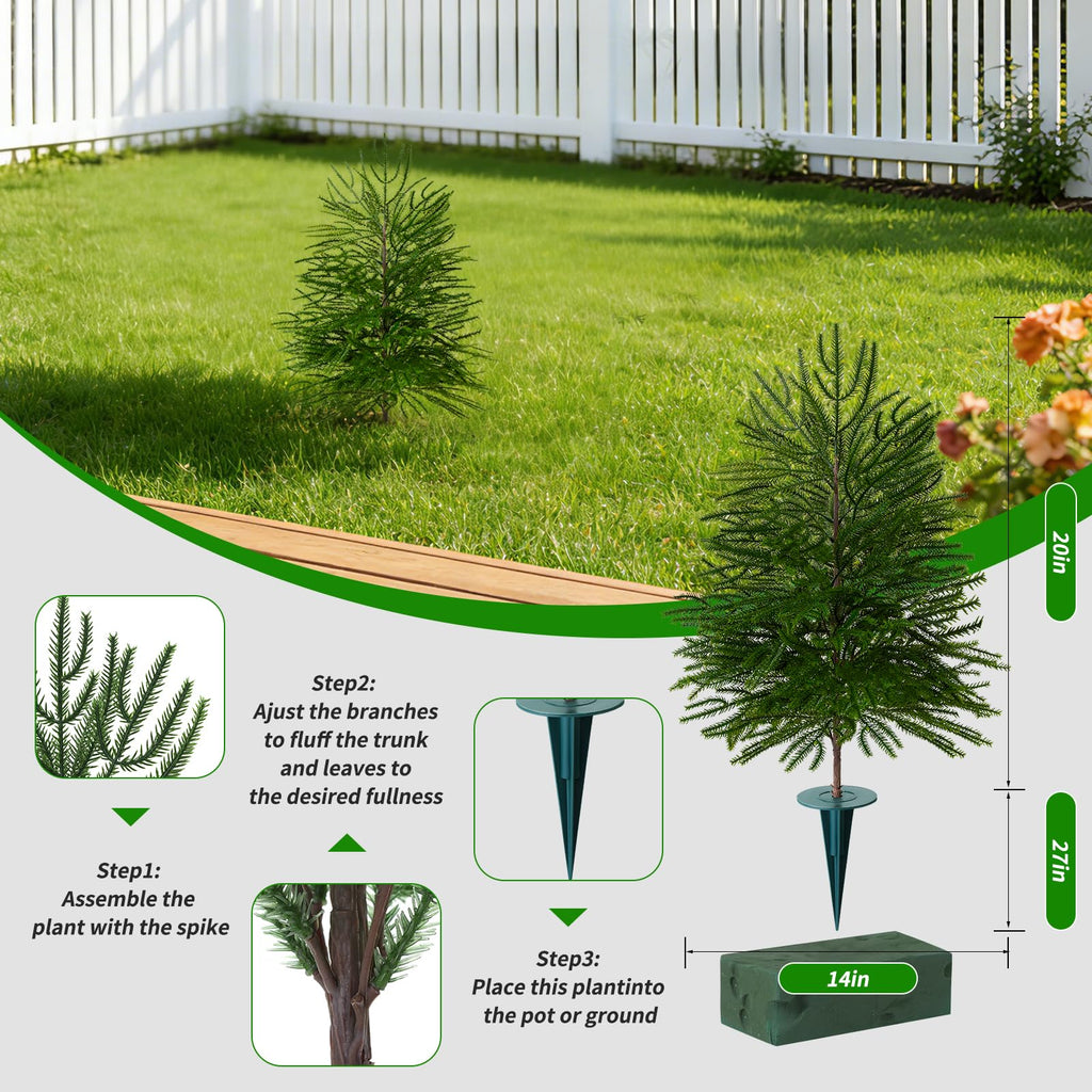 Artificial 26" 2 Pack Norfolk Topiary Cedar Trees with Ground Spike