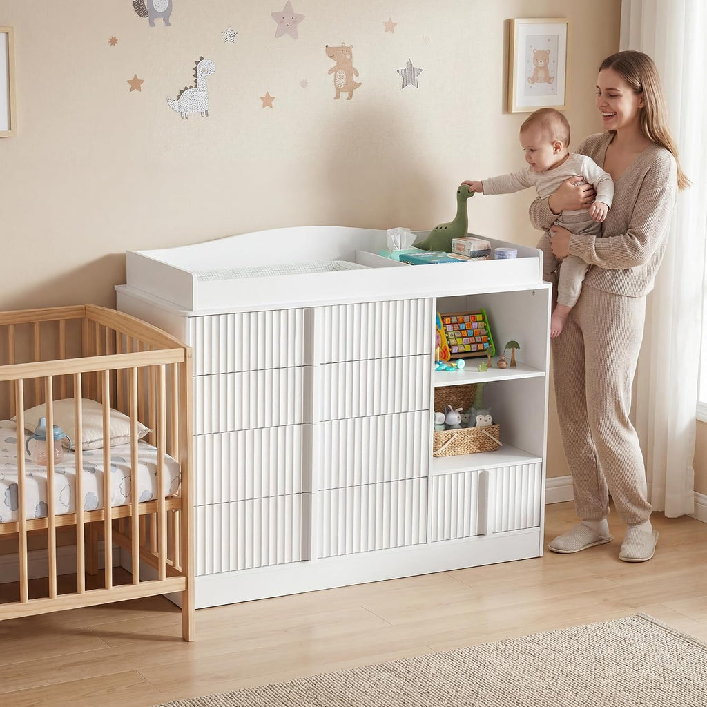 Changing Table Dresser, 4-Drawer Baby Dresser , White | Baby Dresser with Changing Table Top, Nursery Dresser, Wood