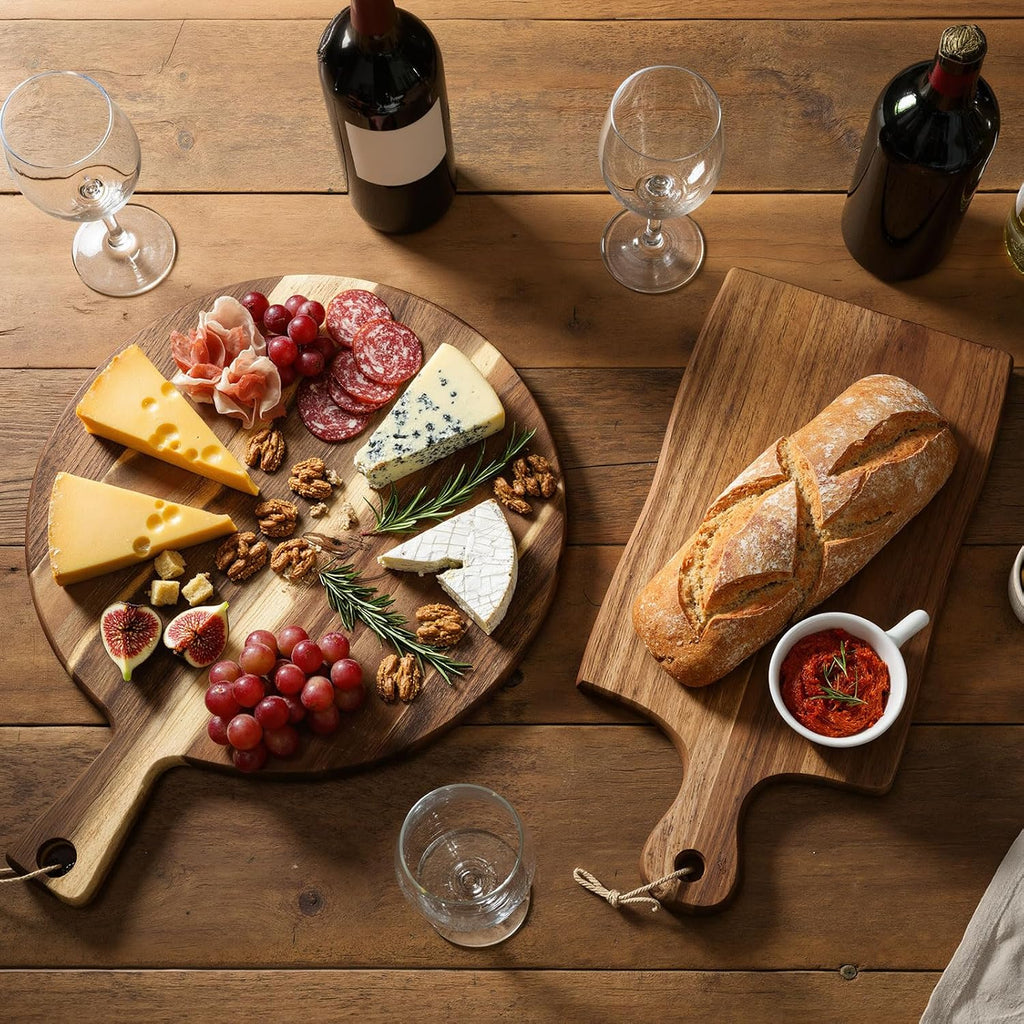 2 Pcs Acacia Wood Cutting Boards Charcuterie Board,Irregular,16.5x8.2" | with Handles, Charcuterie Boards for Cheese