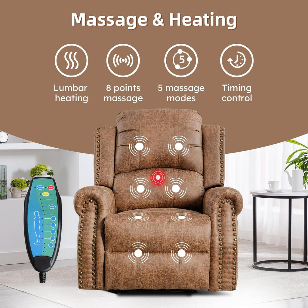 Power Recliner Chair with Massage and Heat, Faux Leather Electric Massage Reclining Chair for Adults with Overstuffed