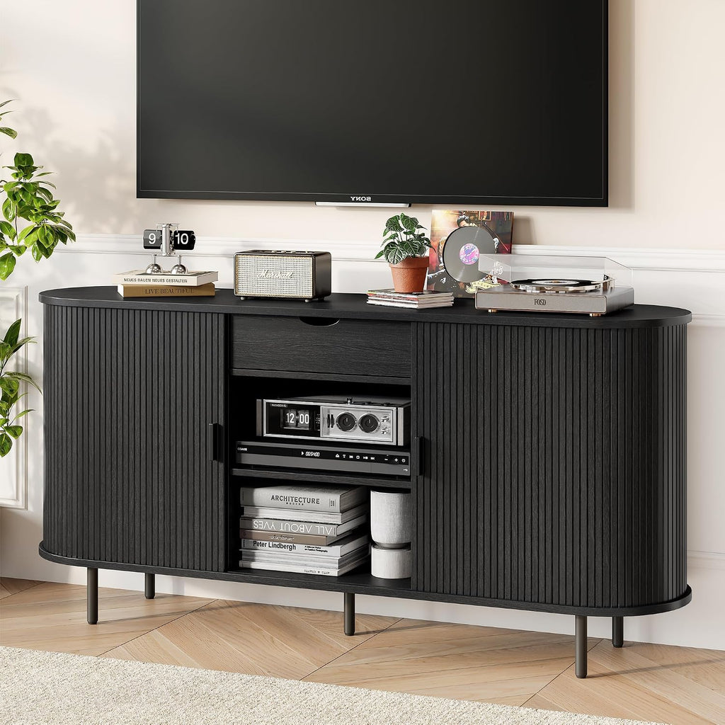 63'' Fluted Sideboard Buffet Cabinet with Storage, Large Credenza Storage Cabinet with Drawers, Mid Century Modern