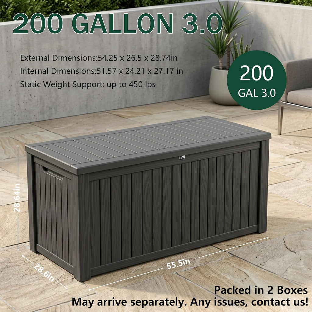 Outdoor Storage Box, 200 Gallon Waterproof Deck Box [Upgraded 3.0], Premium Hydraulic Cushion Storage Chest