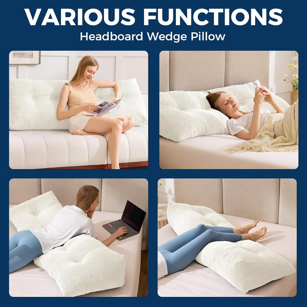Headboard Pillow King, Triangle Pillows for Headboard, Head Board Backrest Wedge Pillow for Reading Sitting Working