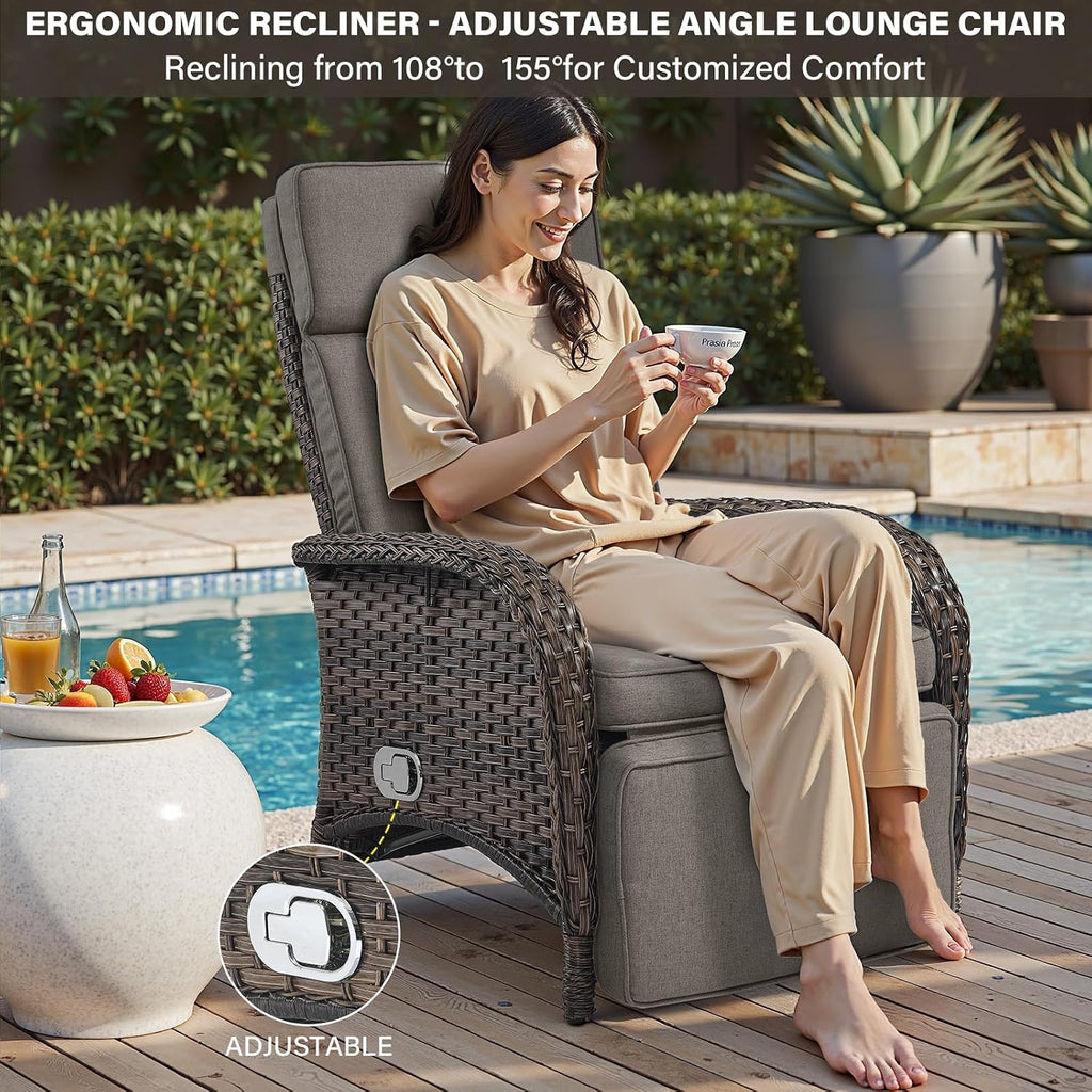 Versatile Outdoor Recliner Chair - Reclining Patio Chair with Adjustable Backrest and Footrest, All-Weather Wicker