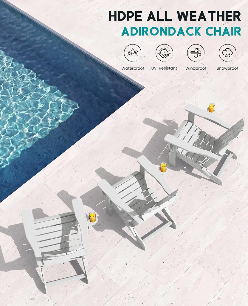 Folding Adjustable Adirondack Chairs Set of 2, Cup Holders, White | Adirondack Chair with 3 Recline Positions, All