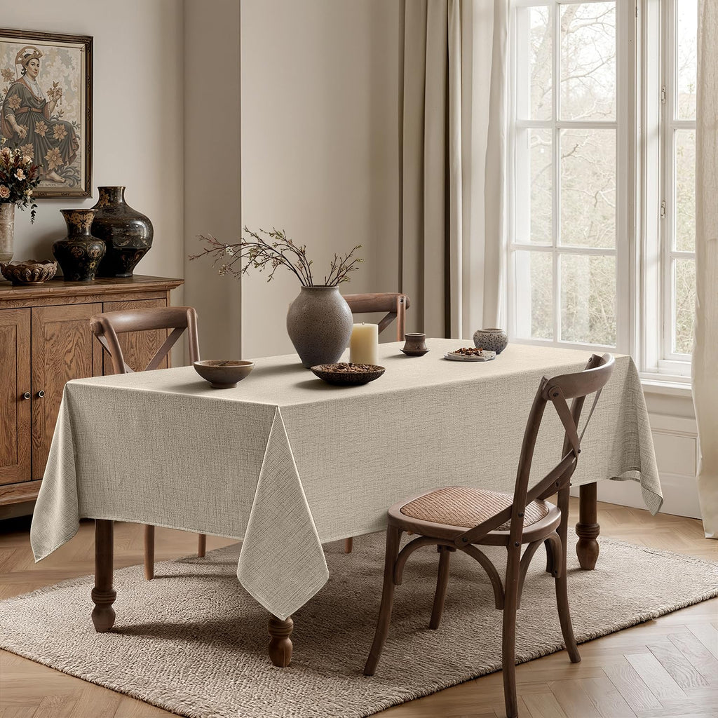 Linen Textured Rectangle Tablecloth 60 x 104 Inch Taupe
