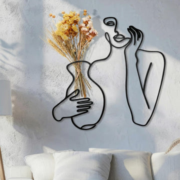Black Metal Wall Decor, Abstract Woman Wall Art, Minimalist Line Vase Decor, Modern Aesthetic Metal Women Art Bedroom