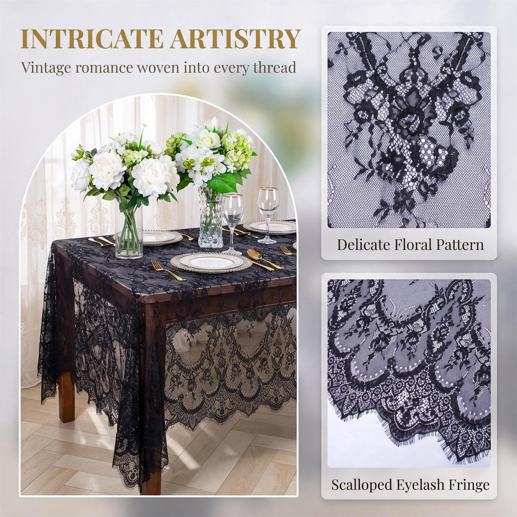 Black Lace Tablecloth Rectangular 60x120 Inch Wedding Decor