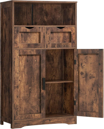 Storage Cabinet with 2 Drawers & Adjustable Shelves, Cupboard, Floor Cabinet , Rustic Brown