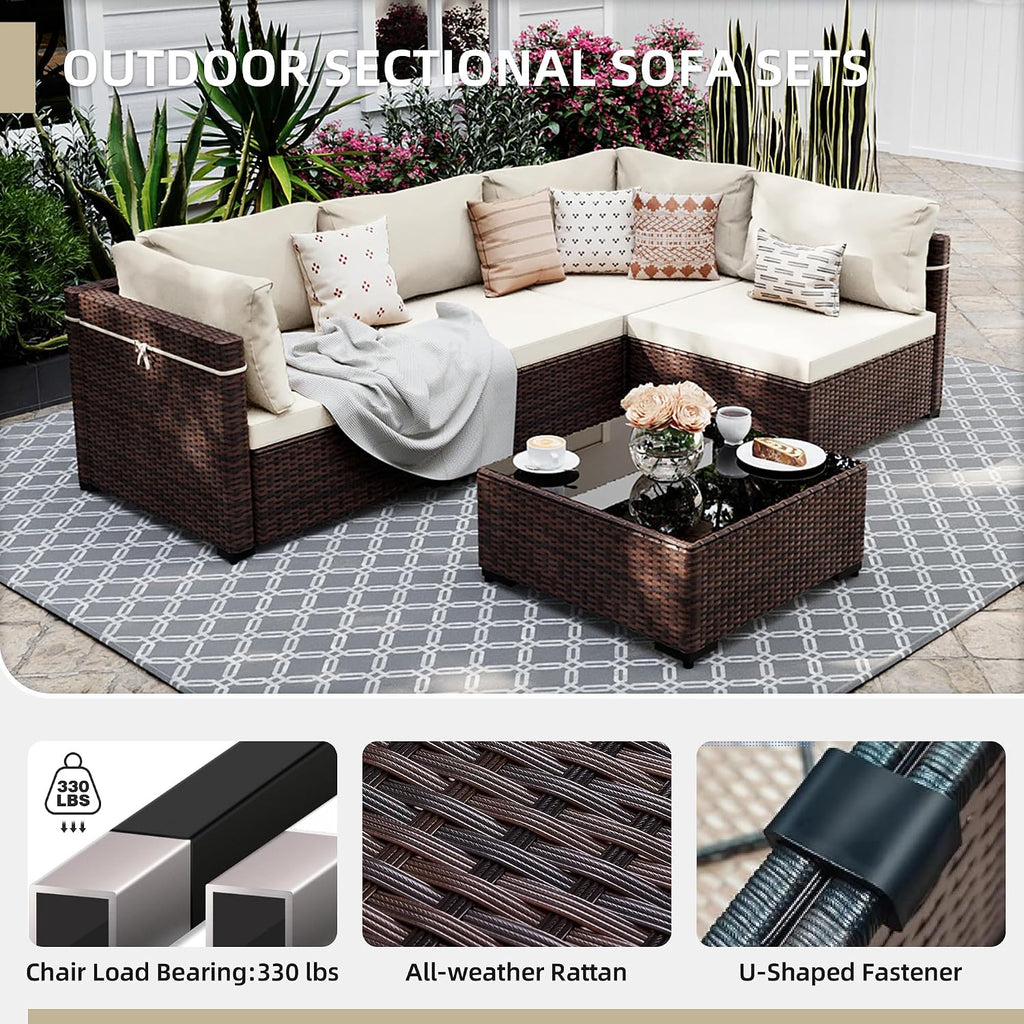 7-Piece Wicker Patio Furniture Set with Coffee Table, White | Outdoor sectional sofa set, patio conversation set for