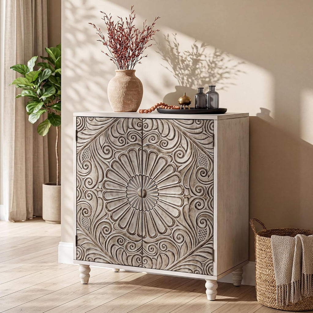 32" W Sideboard Buffet Cabinet with Storage, Accent Cabinet with 2 Push-to-Open Magnetic Doors, Vintage MDF Buffet
