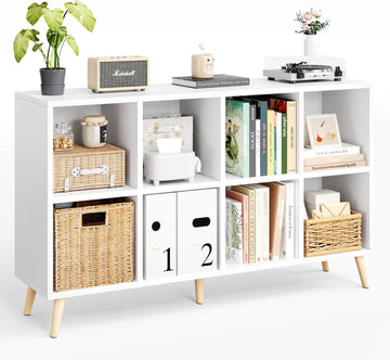 8-Cube Bookshelf 2 Tier Modern Bookcase with Legs, 11in Shelf Opening, 47" Wood Bookshelves Storage Organizer Shelf