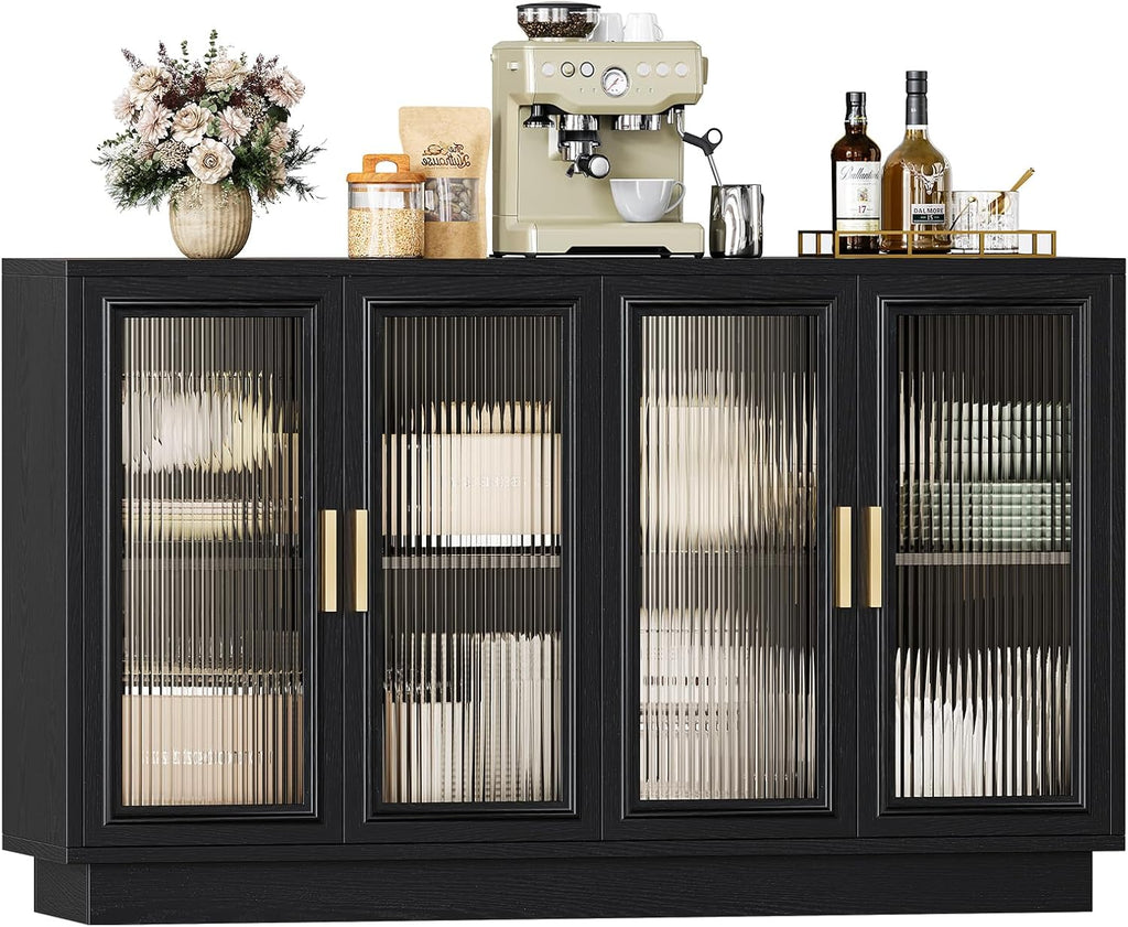 Sideboard Buffet Cabinet with Storage - 55.1" Wood Kitchen Cabinets with 4 Doors, Black Large Buffet Table