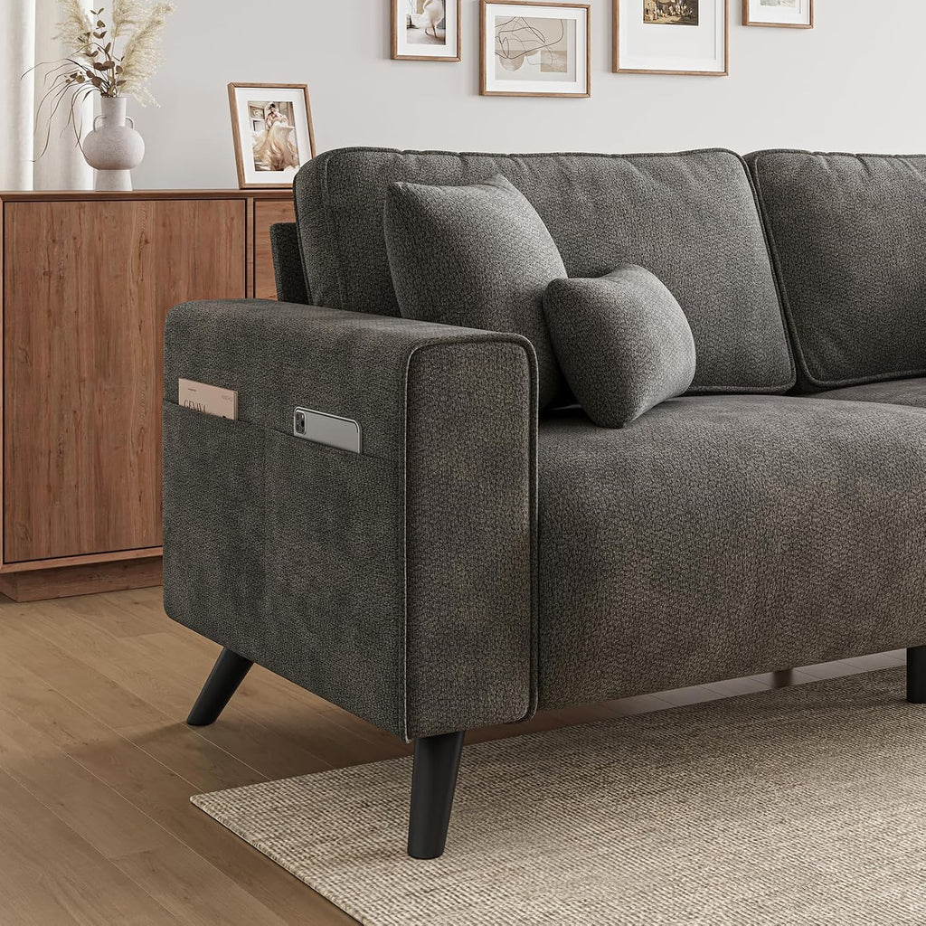 85" Modern Loveseat Sofa , Oversized Loveseat Couch with Deep Seat, Dark Grey Chenille 2 Seater Sofas