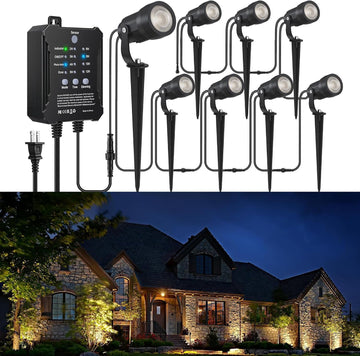 All-in-One Low Voltage Landscape Lighting Kit, 8 Pack 5W Die-cast Aluminum Landscape Lights with Transformer and