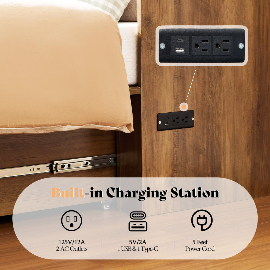 Queen Murphy Bed with Storage & Charging Station