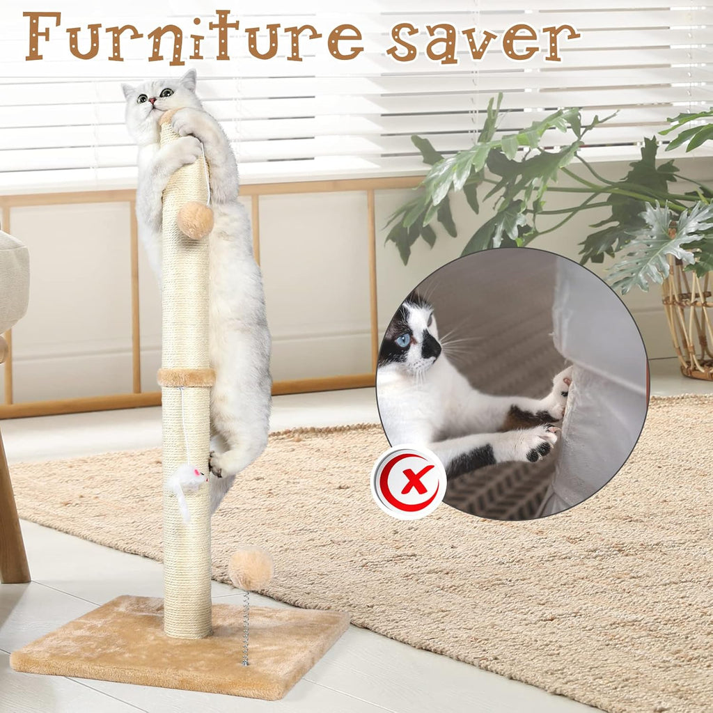 32" Tall Cat Scratching Posts for Indoor Cats, 3-in-1 Vertical Cat Scratching Post with Plush Toys