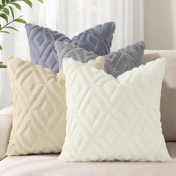 Faux Fur Throw Pillow Covers 20x20 Set of 4 Grey/Beige