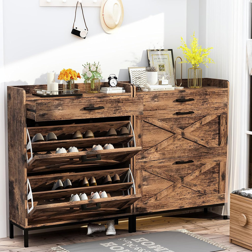 Shoe Storage Cabinet, Shoe Rack Cabinet with Flip Drawers,Freestanding Organizer with Metal Legs ,Foyer,Hallway