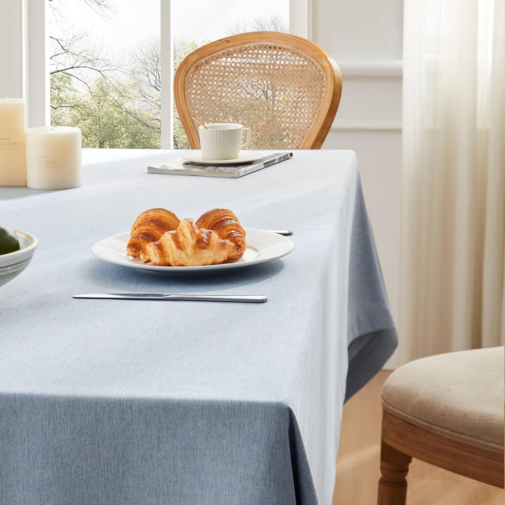Basic Linen Textured Table Cloth, 60 x 120 Inch Chambray Blue, Farmhouse Style Light Blue Rectangle 